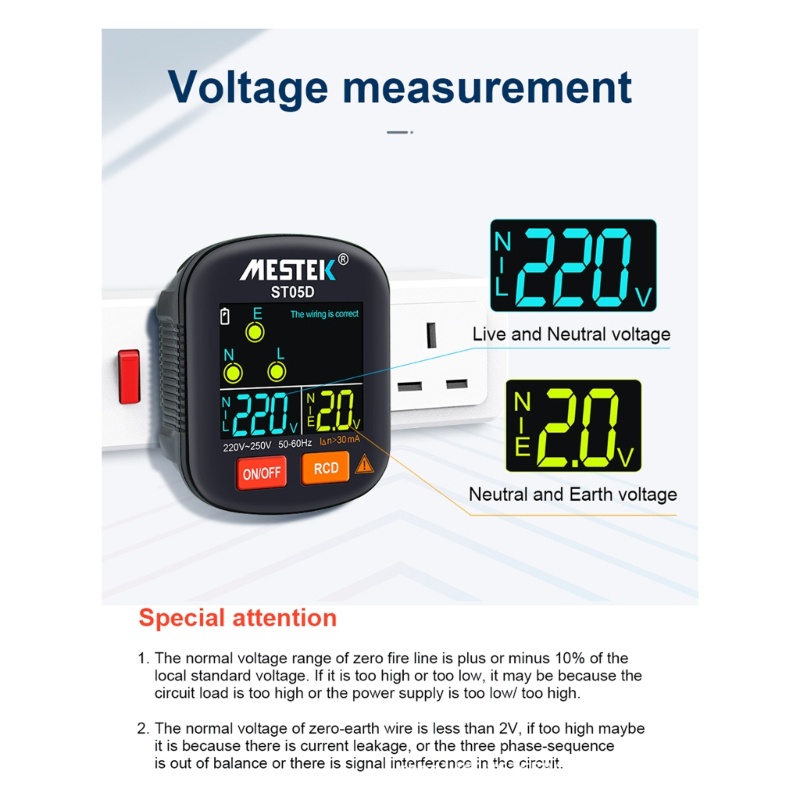 Thiết Bị Kiểm Tra Điện Áp RCD GFCI NCV Chuẩn EU / US / UK