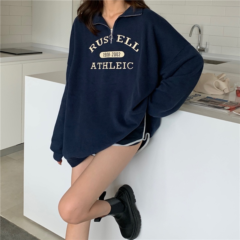 Áo khoác SUXI tay dài dáng rộng có khóa kéo thời trang dành cho nữ