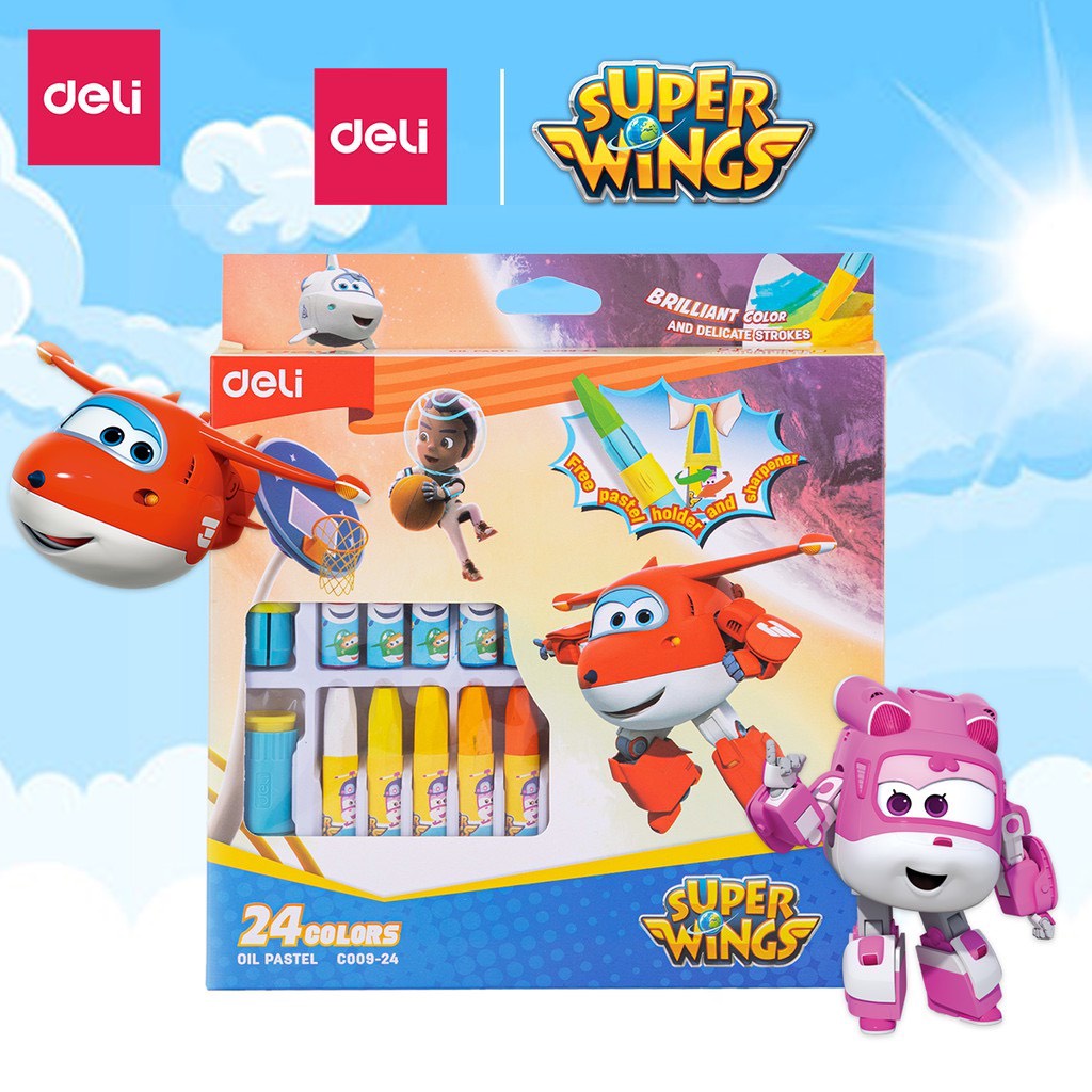 Bút Sáp Dầu Superwings Đội Bay Siêu Đẳng 24 Màu An Toàn Cho Bé  Deli