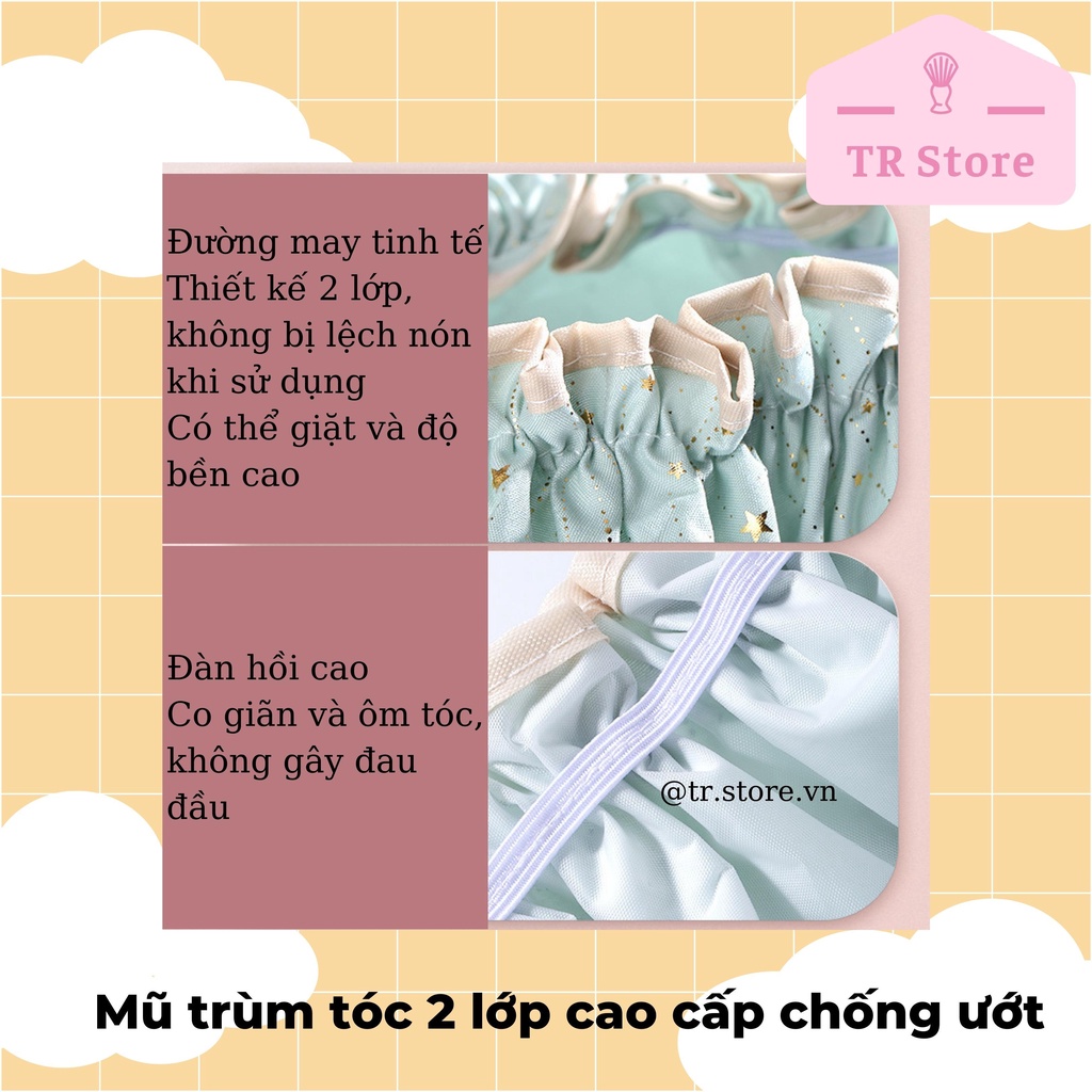 Mũ trùm tóc 2 lớp cao cấp chống ướt, nón tắm ủ tóc bath cap chống nước