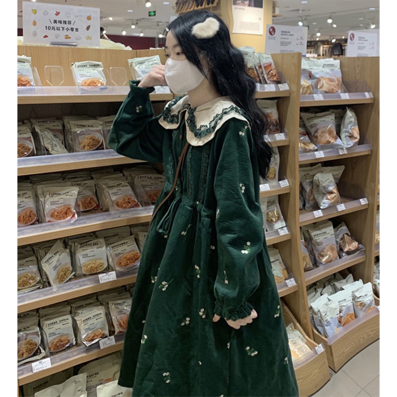🎀váy babydoll Đầm Công Chúa Dáng Rộng Cổ Búp Bê Màu Xanh Lá Giáng Sinh Phong Cách Nhật Bản Ngọt Ngào Cho Nữ