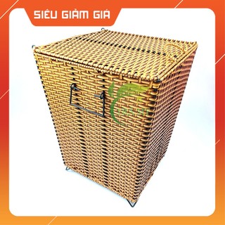 Sọt Mây Có Nắp Đựng Vật Dụng Quần Áo - 4 Size, Xô Nhựa Giả Mây Đan Khung Sắt Chất Lượng An Toàn Cho Sức Khỏe