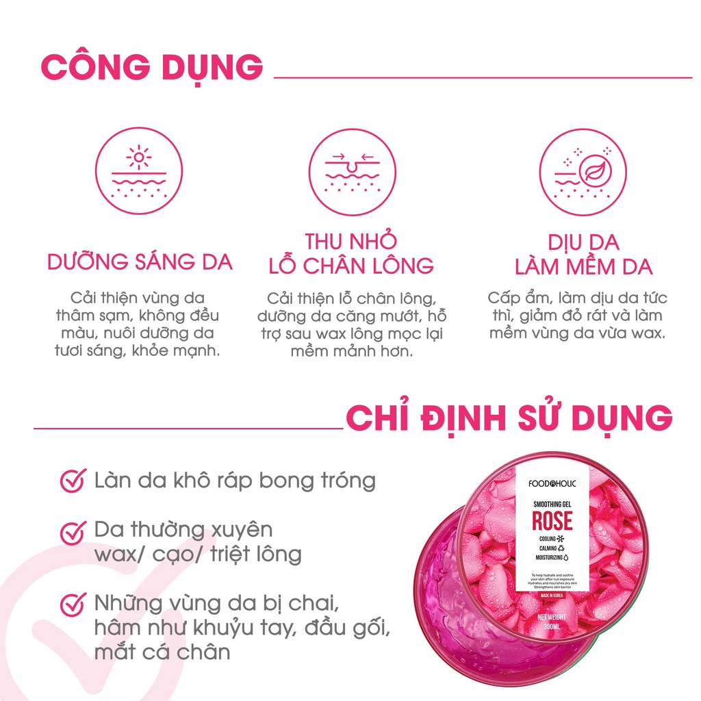 Gel Dưỡng Hoa Hồng Sáng Da, Thu Nhỏ Lỗ Chân Lông Foodaholic ROSE Water Soothing Gel 300ml