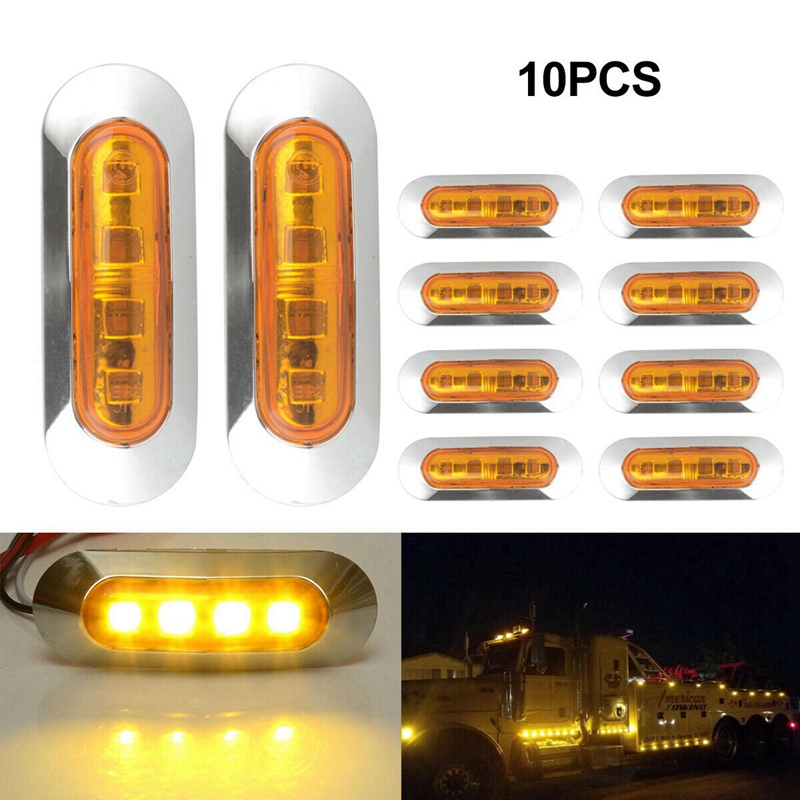 10x Màu hổ phách LED Xe tải Đèn đánh dấu bên 4LED Khe hở RV Camper 12V-24V