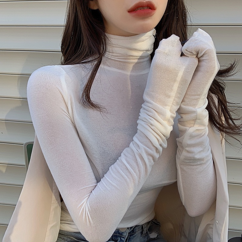 Áo Thun Nữ Dài Tay Cổ Cao Màu Trơn Thời Trang Hàn Quốc Gợi Cảm