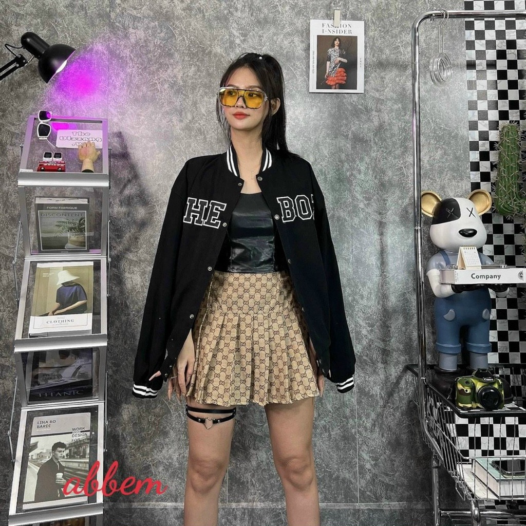 (Sale FreeShip) Aó khoát bomber from rộng,áo da lộn nút bấm in chữ nổi,hàng chuẩn shop