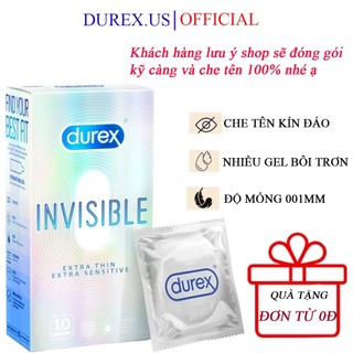 Bao cao su durex Invisible Extra Thin Extra Sensitive 10 bao siêu mỏng ôm sát tạo khoái cảm cực đỉnh