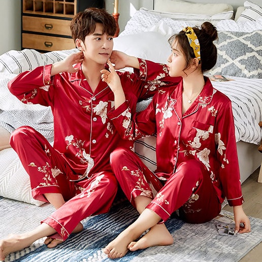Bộ Đồ Ngủ Tay Dài Chất Lụa Mát Mẻ Thoải Mái In HọaKích thước lớn, lụa mỏng, lụa lạnh mát mẻ, thoải mái, phong cách đơn giản của hoa và chim in phong cách giản dị, lụa bộ đồ gia đình (cổ áo dài tay, áo sơ mi + quần dài) hai bộ Tiết Hoa Và Chim Đơn Giản Cho