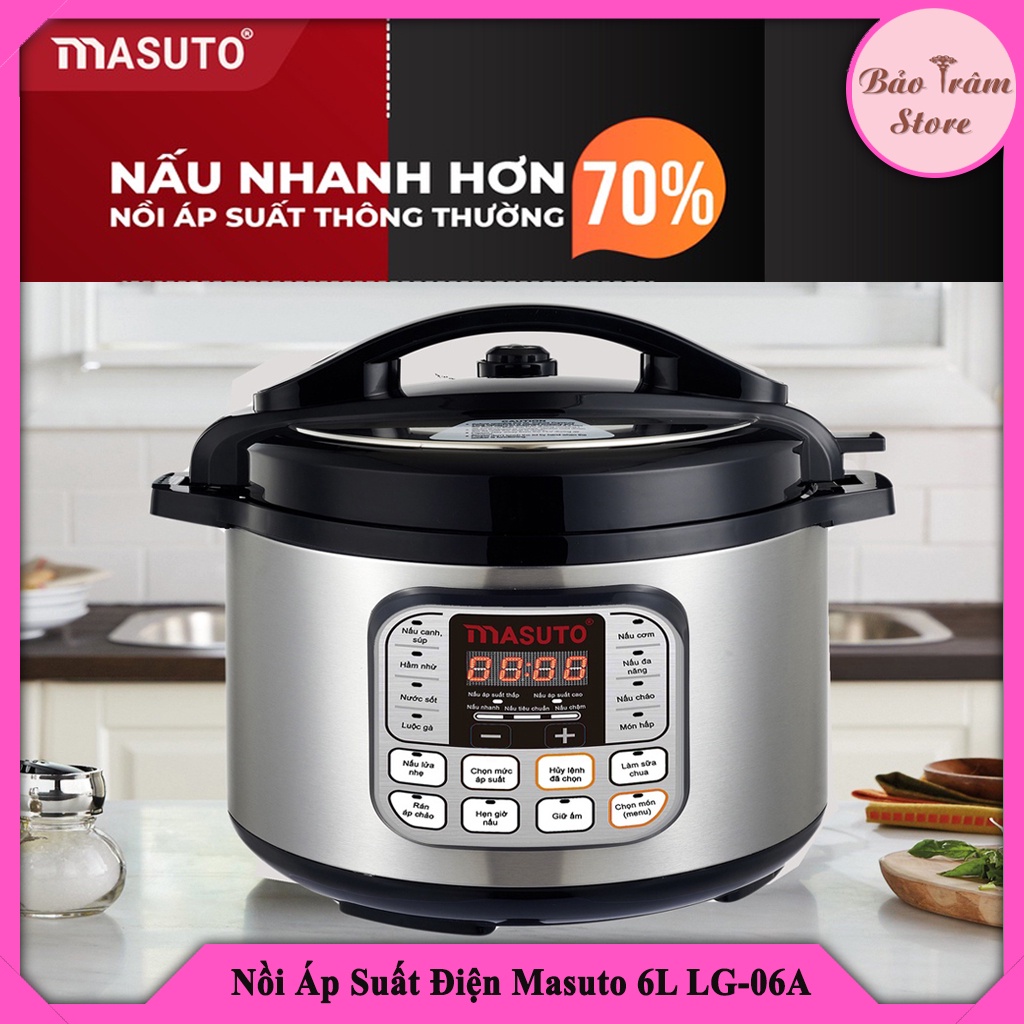 Nồi áp suất điện Masuto LG-06A, màn hình cảm ứng thông minh, 15 chế độ nấu, giữ hương vị món ăn, bảo hành 12 tháng