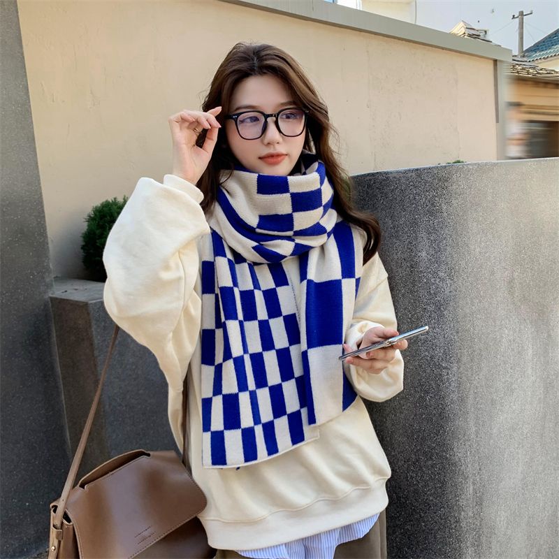 Khăn Choàng Cổ Dệt Kim Dày Dặn Ấm Áp Kẻ Sọc Kiểu Hàn Quốc Thời Trang Thu Đông Cho Nữ