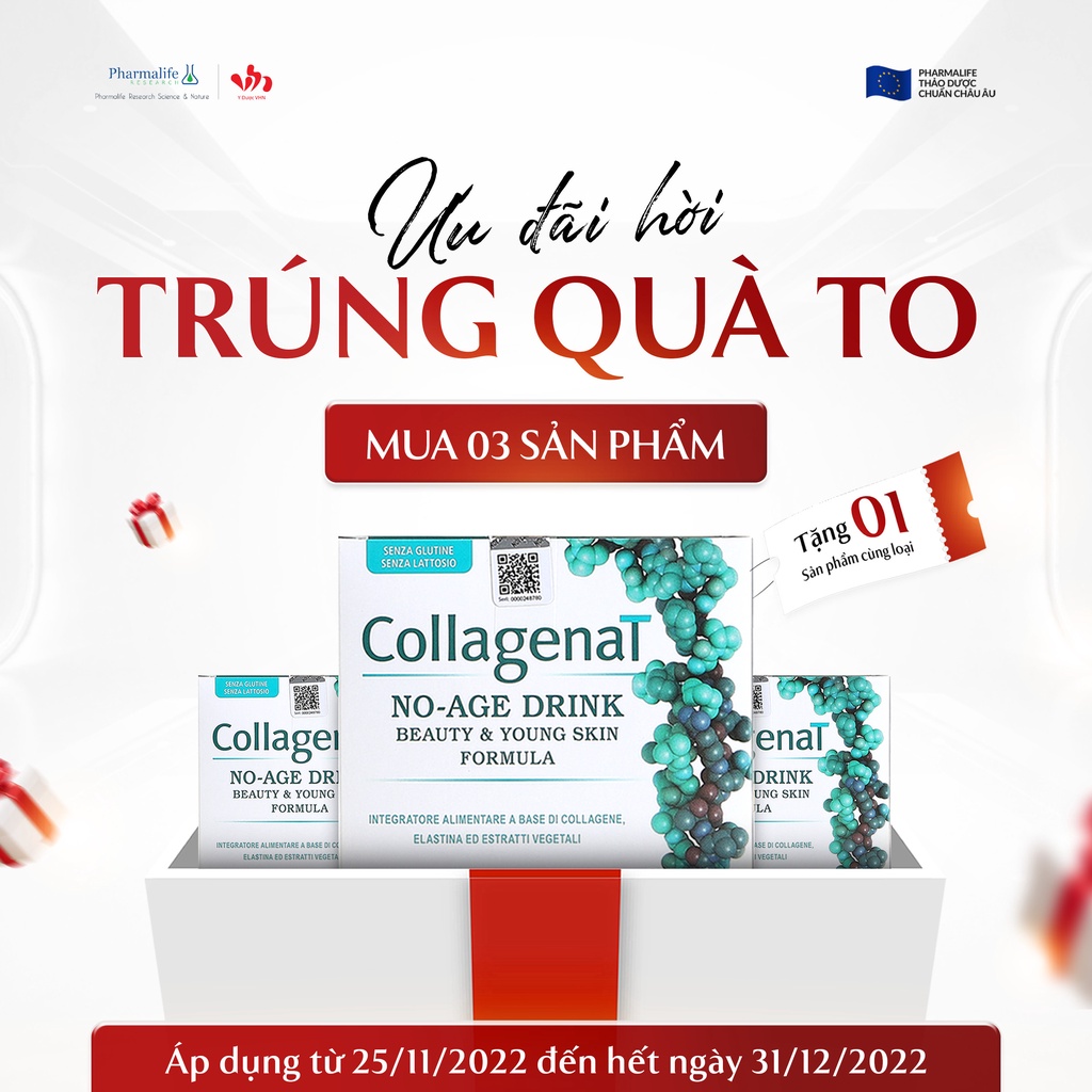 Collagen Uống Dạng Ống Collagen No Age Drink PHARMALIFE Hỗ Trợ Ngăn Ngừa Quá Trình Lão Hóa Hộp 10 Ống