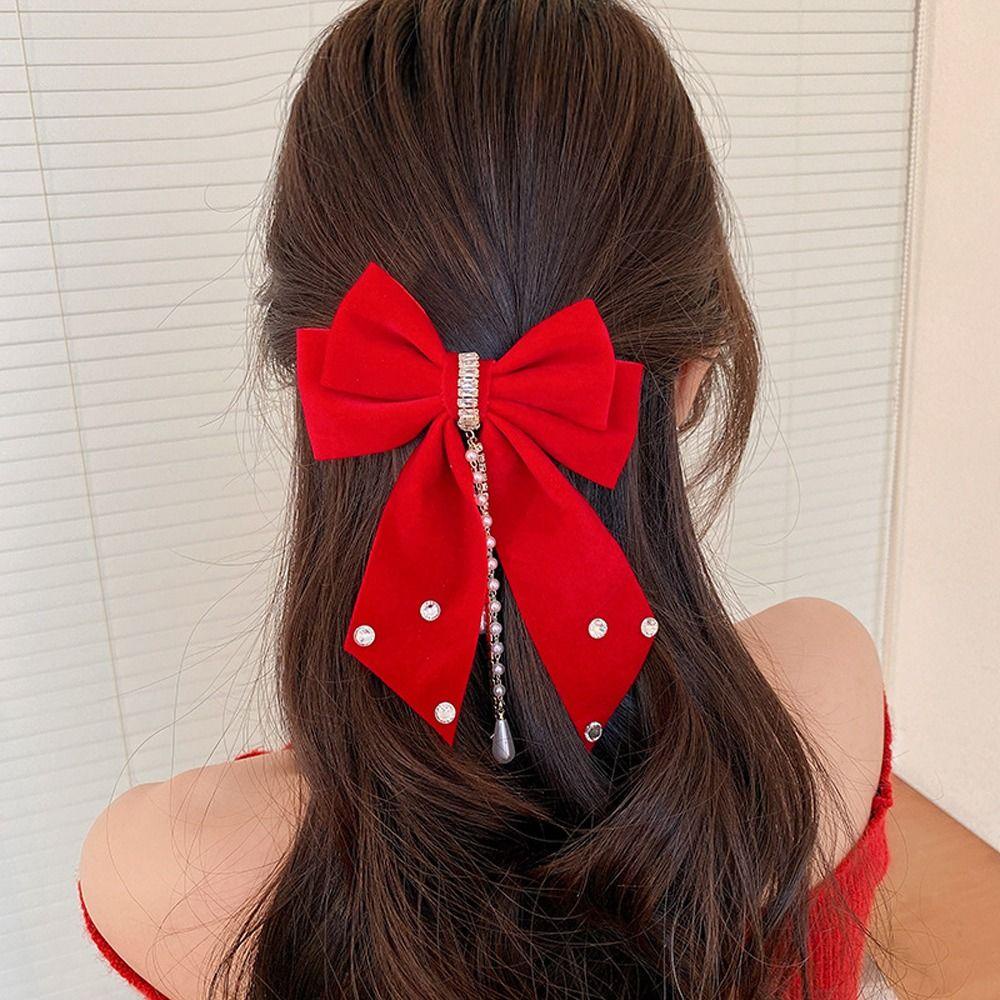 FORBETTER Kẹp Tóc Nhung Phối Tua Rua Phong Cách Vintage Thanh Lịch Mới Cho Nữ