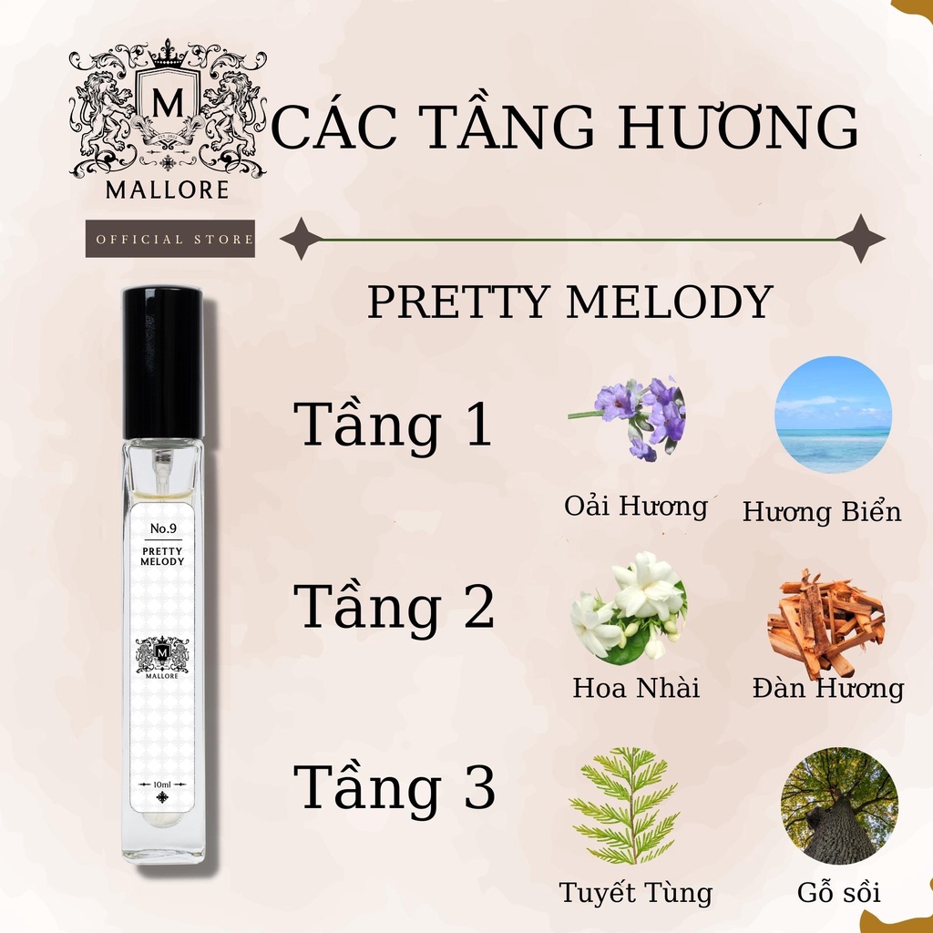 Nước hoa nữ Pretty Melody hương thơm dịu dàng, tinh tế. Nước hoa mini gợi cảm 10ml dạng xịt tiện lợi Mallore