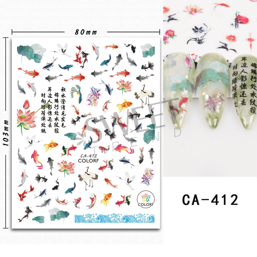 Nhãn dán trang trí móng tay STZPRONAIL hình cá koi may mắn 3D phong cách Trung Hoa độc đáo