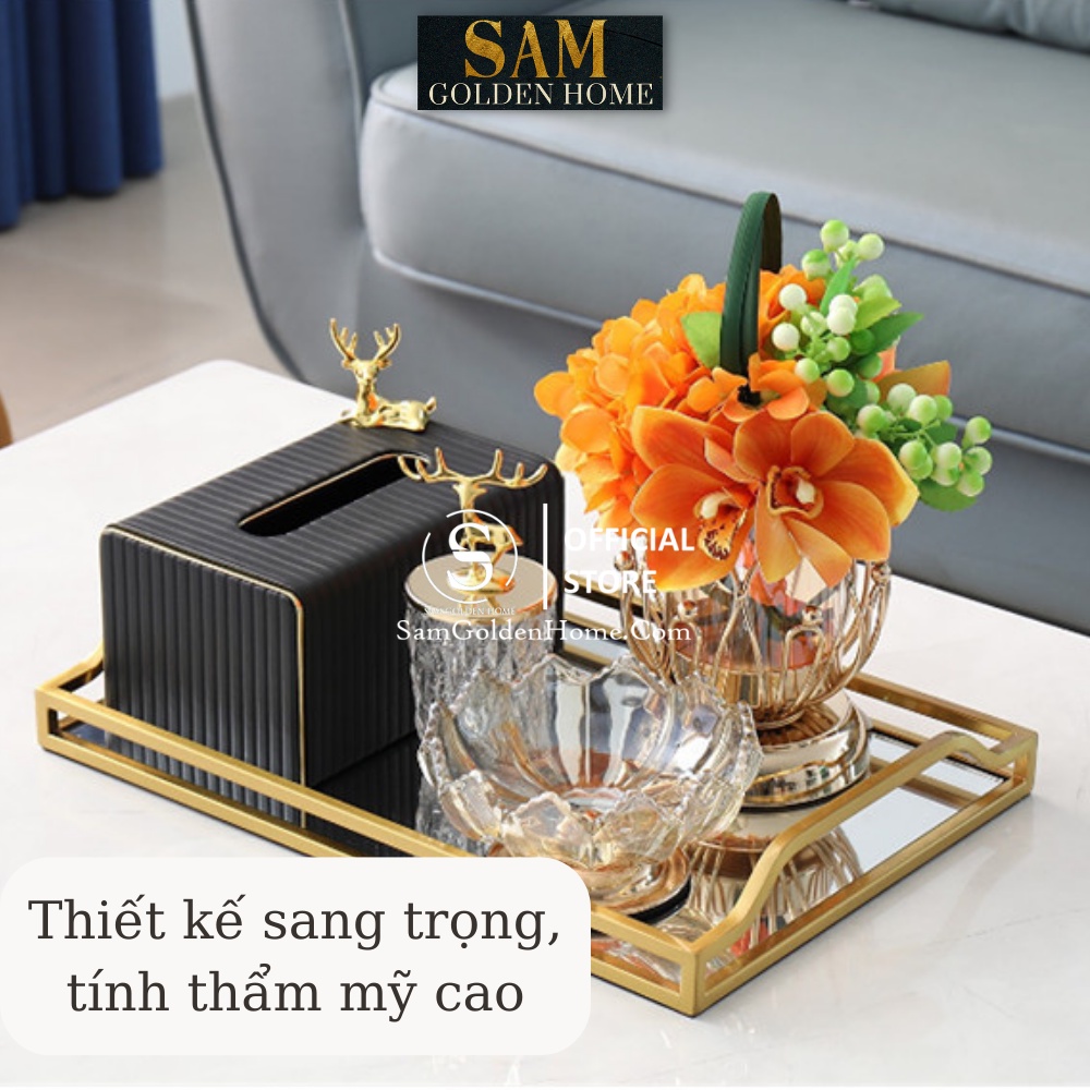 Hộp Đựng Khăn Giấy Sofie Mạ Vàng Chất Da Màu Đen Chống Bám Nước Hiện Đại Sang Trọng Phong Cách Bắc Âu
