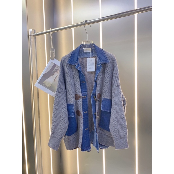 Áo khoác len nữ phối denim phong cách mới Maison Margiela MM6 cao cấp 2022