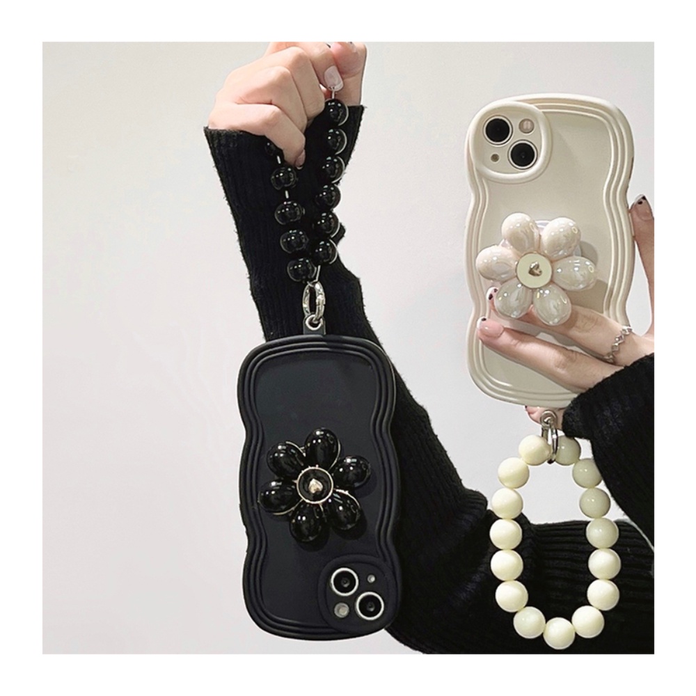 Ốp Điện Thoại Silicone Mềm Màu Trơn Có Vòng Tay In Hoa Cho Apple 14promax 13 12 11 7 / 8Plus