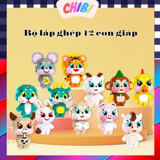 Đồ chơi lắp ráp 12 con giáp 18cm hạt trơn dễ thương cho bé, mô hình lắp ráp các con thú 12 con giáp đáng yêu
