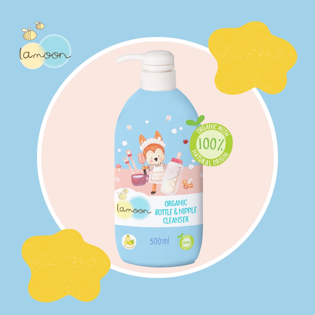 COMBO Nước rửa bình sữa Organic an toàn cho bé Lamoon dạng Bình 500ml + Túi refll 450ml