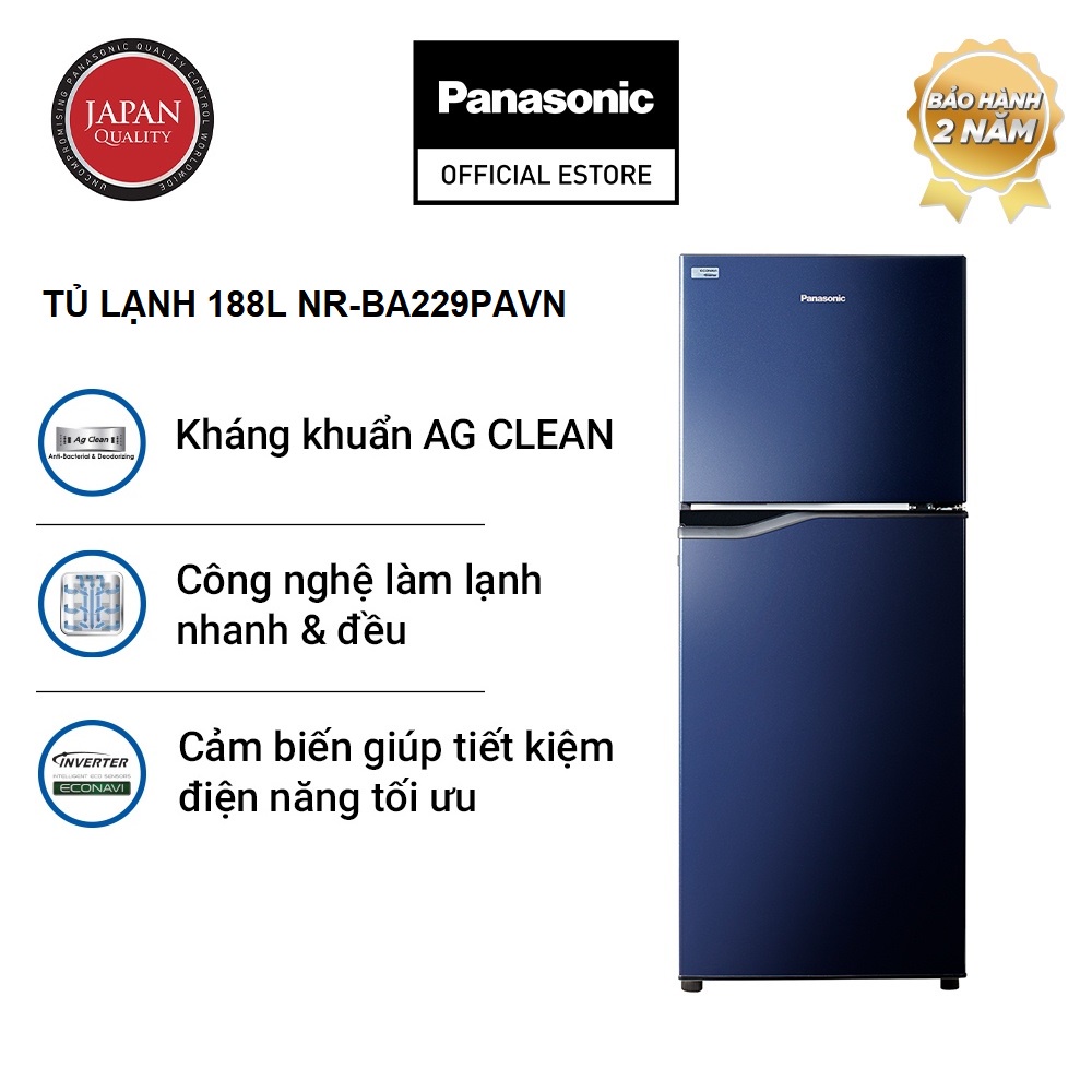 [TRẢ GÓP 0%]Tủ Lạnh Panasonic 188 Lít NR-BA229PAVN - Kháng khuẩn tinh thể bạc Ag+
