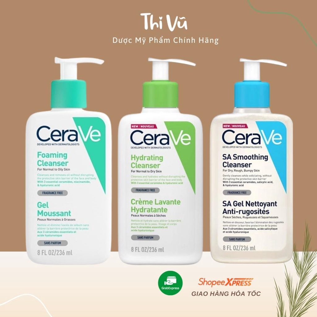 Sữa rửa mặt cerave dịu nhẹ dành cho da dầu da khô và da mụn chính hãng 236ml