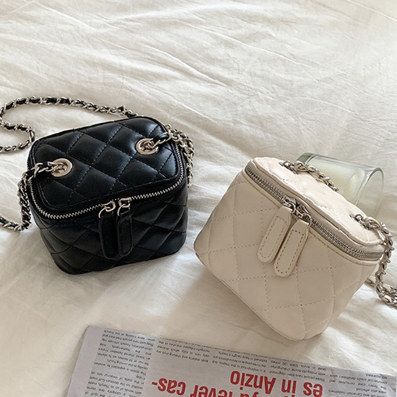 IELGY Túi Xách bucket mini Hình Thoi Phối Dây Xích Thời Trang Cho Nữ