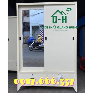Tủ sắt sơn tĩnh điện 2 cánh cửa lùa 1m8x1m2 đựng áo quần - giao hàng trong ngày