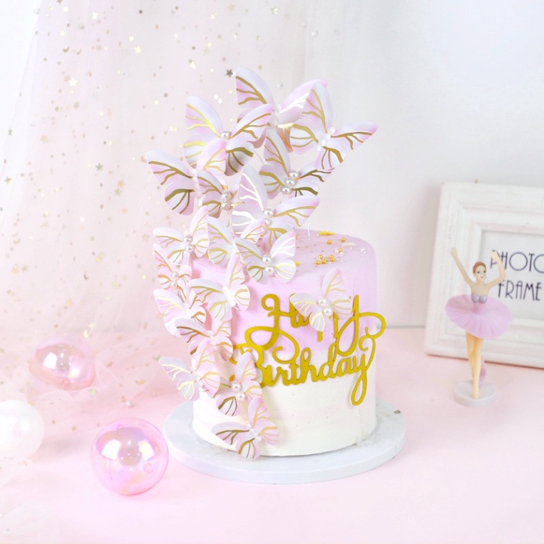 ❤️NEW❤️trang trí bánh kem   sét 10 bướm đinh hạt ngọc trai nhân tạo