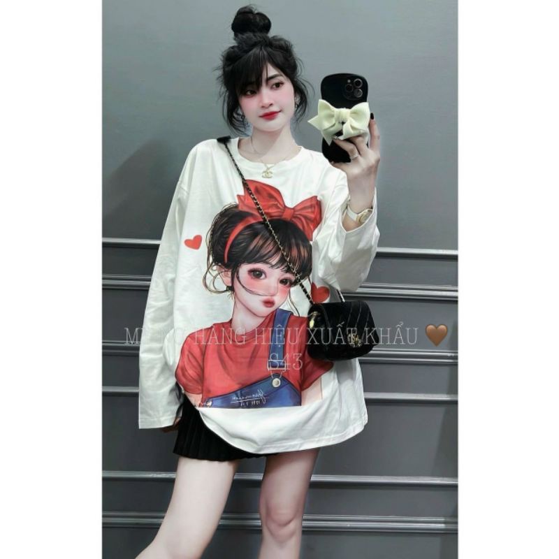 Áo thun form rộng in hình CÔ BÉ CÀI NƠ, mặc đi chơi siêu cute, chất thun co giãn thoáng mát// Thương Thương Shop.