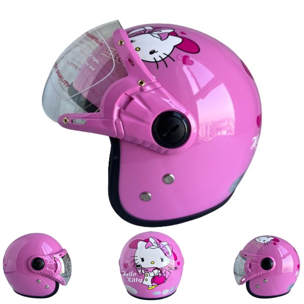 Mũ bảo hiểm trẻ em trùm 3/4 đầu - BKtec - BK32 - Hồng Phấn Kitty - Dành cho bé từ 4 đến 8 tuổi - Vòng đầu 50-52cm