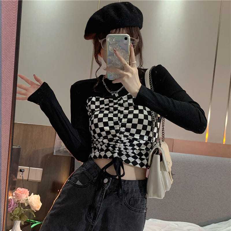 Áo Thun Dài Tay Phối Dây Rút Thời Trang Mùa Thu Đông Dành Cho Nữ