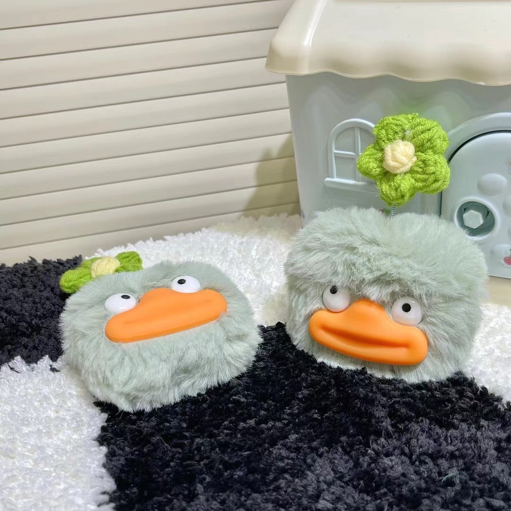 Vỏ Bảo Vệ Hộp Sạc Tai Nghe AirPods 1 / 2 / 3 / Pro / Pro2 Apple Không Dây Hình Vịt Và Hoa Dễ Thương Kèm Móc