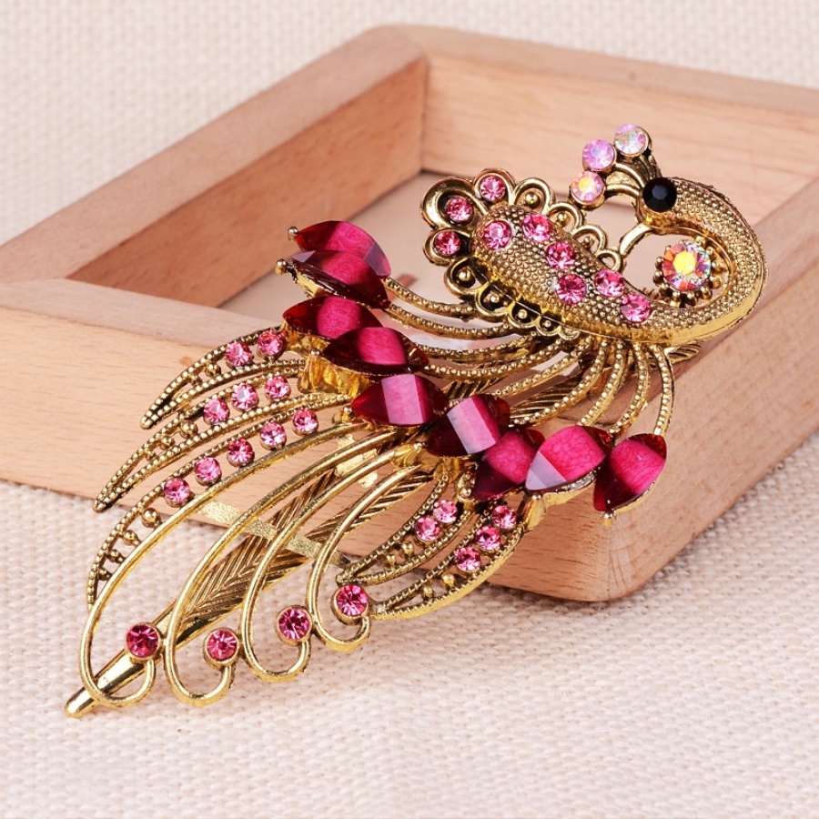 Kẹp Tóc Đuôi Công Bằng Hợp Kim Đính Đá Phong Cách Cổ Điển Cho Nữ