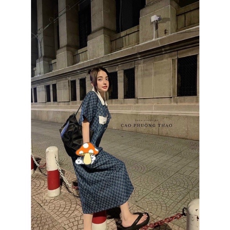 Đầm Jean Dáng Suông Phối Màu Cổ Siêu Xinh