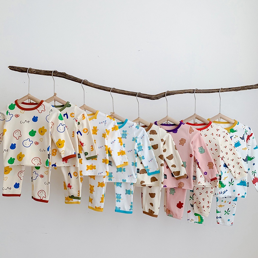 Bộ thu đông bé gái chất nỉ mềm mịn cao cấp, Đồ bộ bé gái tay dài hình quả cherry dễ thương