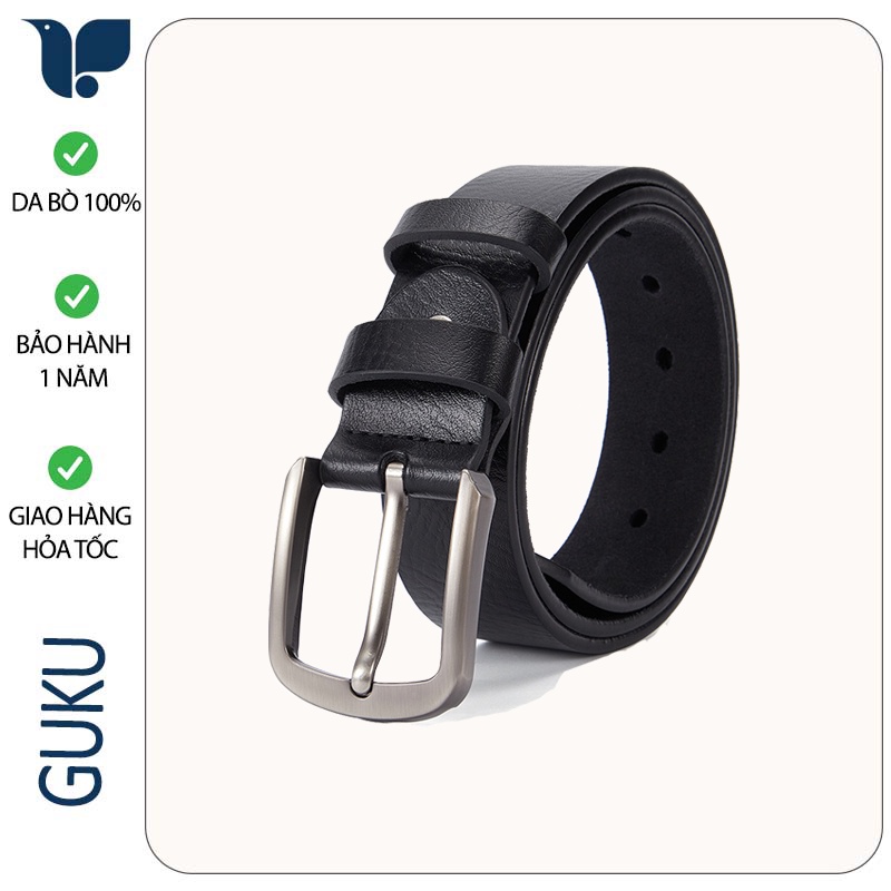 Thắt Lưng Nam Da Bò Cao Cấp TL02 Dây Nịt Nam Da Bò Thật Nguyên Tấm Đầu Khóa Kim Cài Hai Màu Nâu Và Đen - GuKu Shop