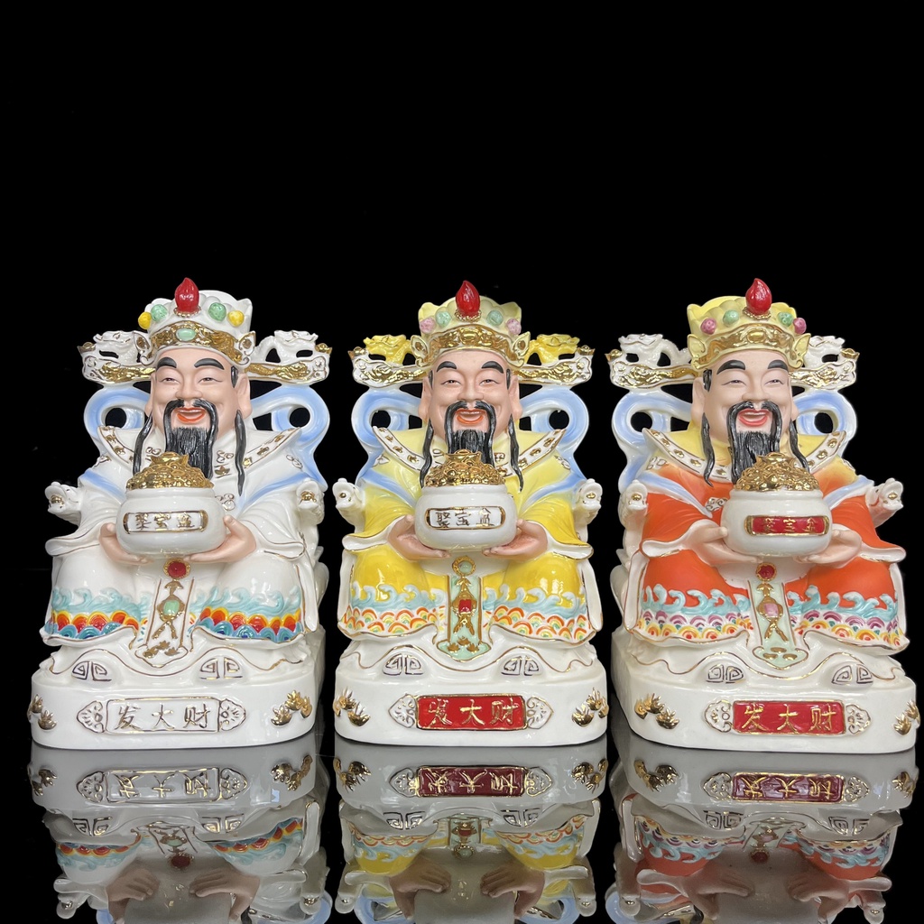 Tôn Tượng Ông Thần Tiền 814 8in 3 màu trắng , vàng , đỏ bằng sứ đức hóa cao cấp -  phật giáo tuệ quang