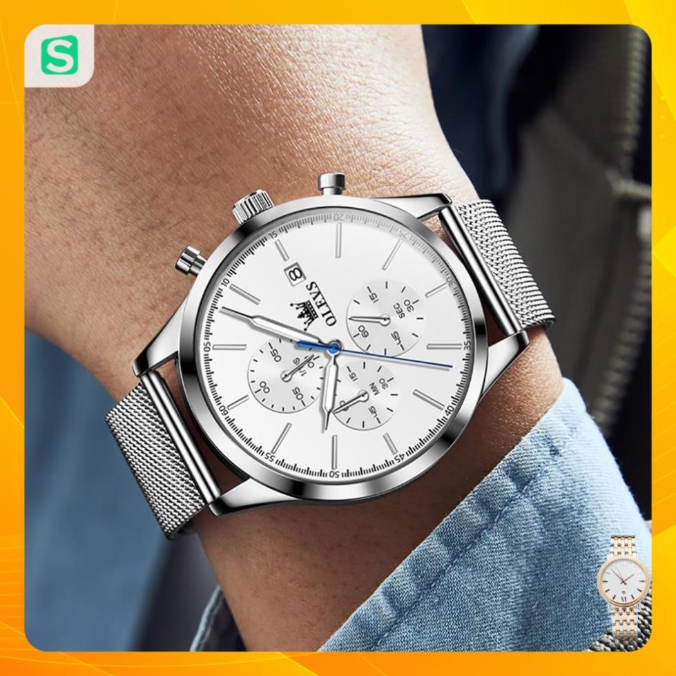 [THƯƠNG HIỆU] Đồng hồ nam chính hãng OLEVS 2881 Lịch dây đeo bằng thép không gỉ Có chức năng phát sáng chống thấm nước