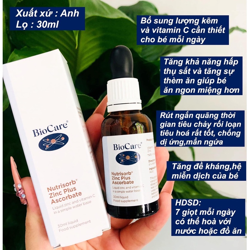 Kẽm giọt (30ml) tăng cường đề kháng cho trẻ nhỏ từ 1 tháng đến 5 tuổi Biocare Nutrisorb Zinc