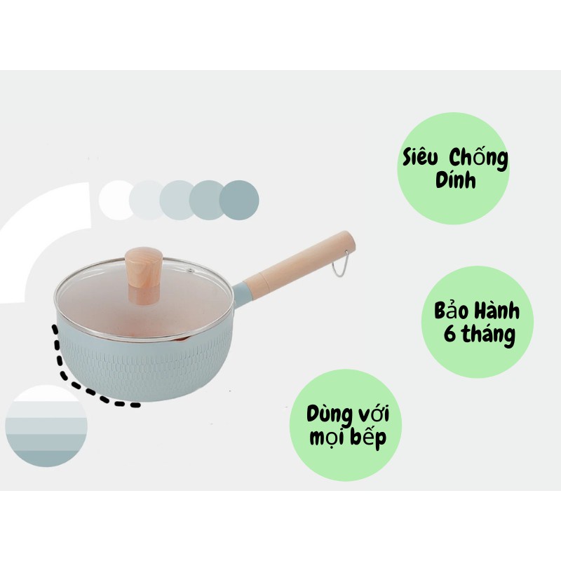 HCM tuyển sỉ- Chảo Sâu Lòng Vân Đá Chống Dính 18cm, Tay Cầm Gỗ, Nồi Nấu Bột Cho Bé, Miệng có rãnh,dùng được mọi bếp