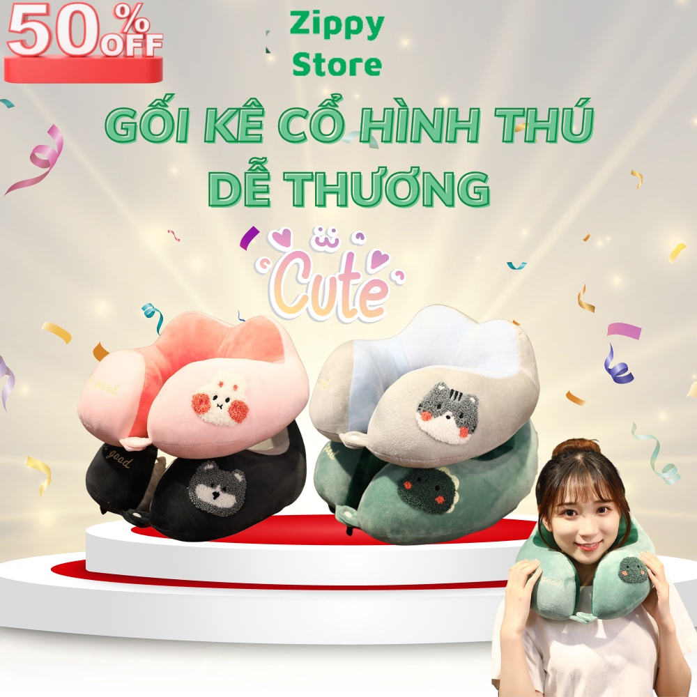 Gối kê cổ văn phòng hình thú dễ thương, Gối ngủ văn phòng chống mỏi cổ vai gáy cao cấp- kích thước 30cmx30cm
