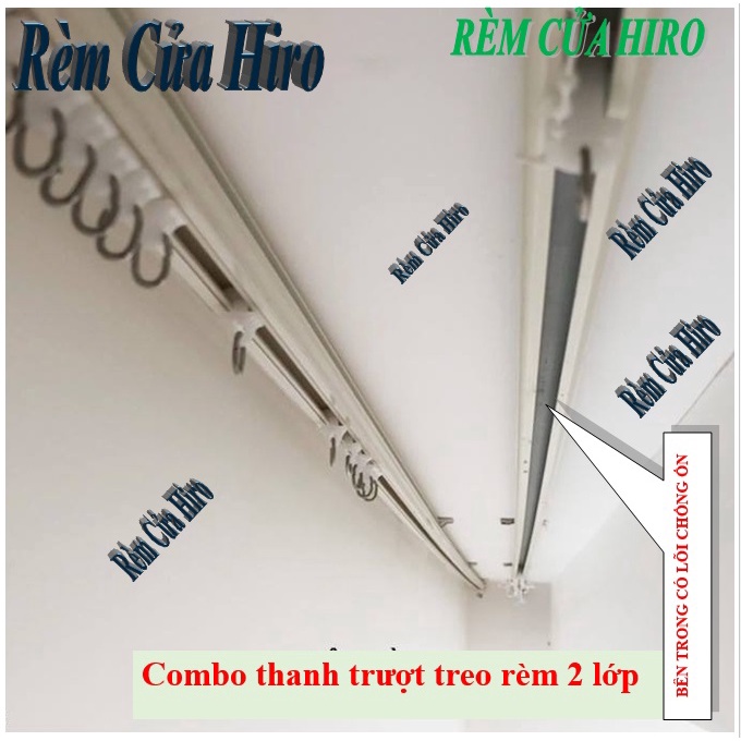 Combo thanh trượt chống ồn treo rèm 2 lớp đã bao gồm đủ phụ kiện