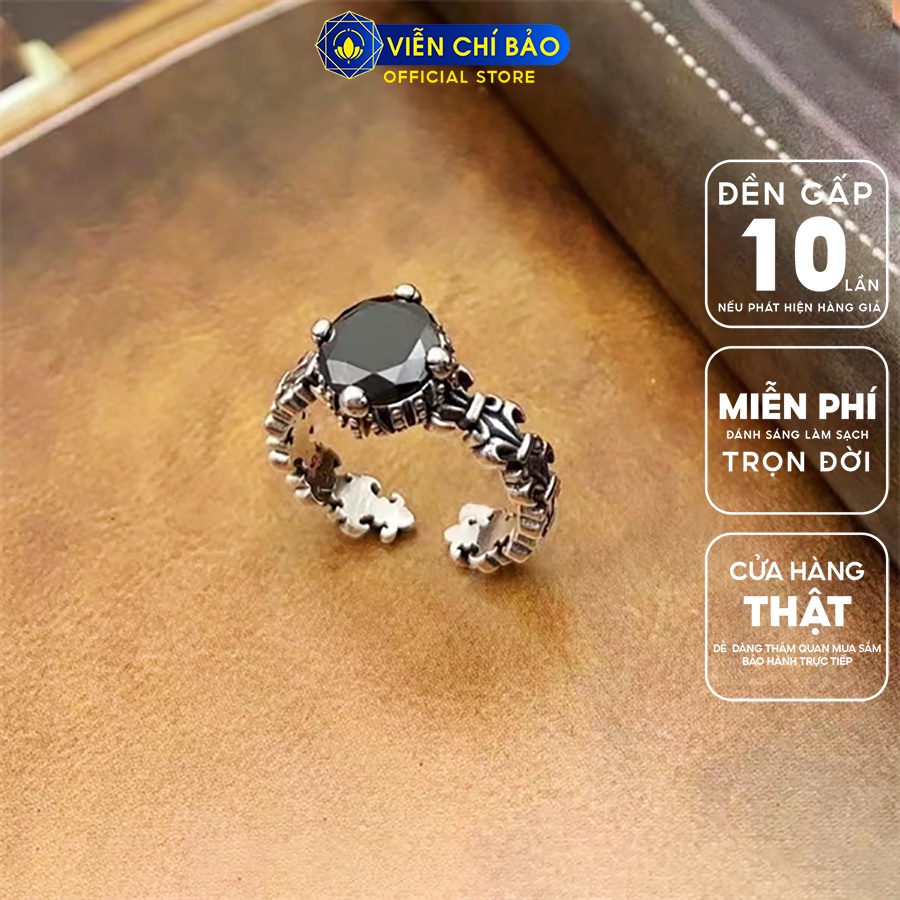 Nhẫn bạc nữ hoa Iris đá đen, đa sắc cá tính chất liệu bạc Thái 925 thời trang phụ kiện trang sức Viễn Chí Bảo N000772