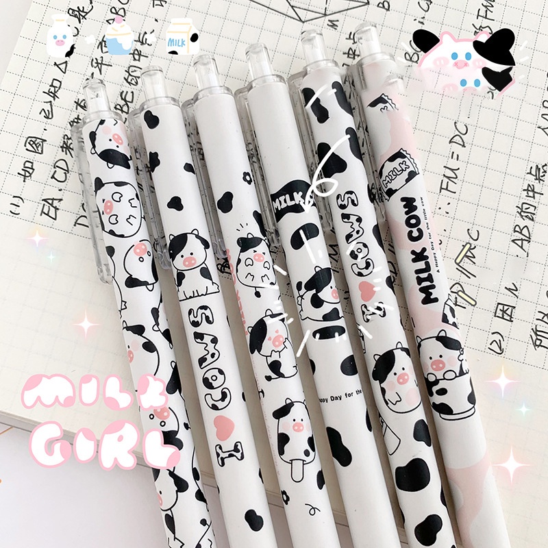 Bút Bi Viết Đen Trắng Bút Bấm Hình Bò Sữa - Bút Bi Nước Học Sinh, Sinh Viên Văn Phòng Mực Đen