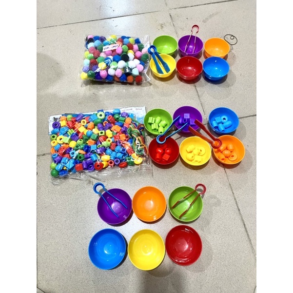 Set bát kèm kẹp gắp cho bé ⚡ CỰC BỔ ÍCH ⚡ Bộ đồ chơi phân biệt màu sắc, kĩ năng cầm, nắm cho trẻ, đồ dùng mầm non