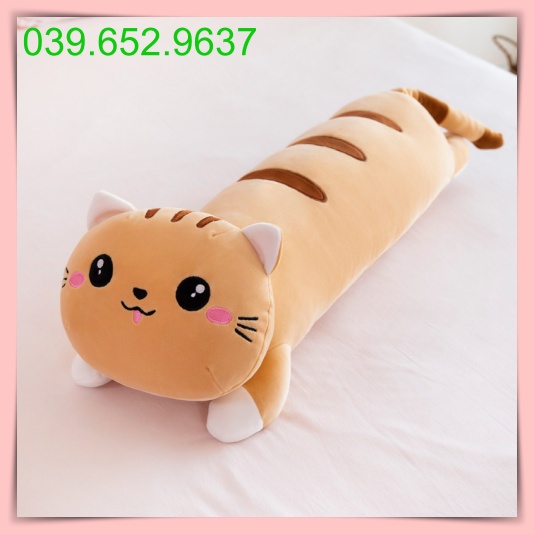 [Hàng có sẵn] Gấu bông gối ôm hình mèo lưng dài, gối ôm nhồi bông mèo má hồng siêu dễ thương