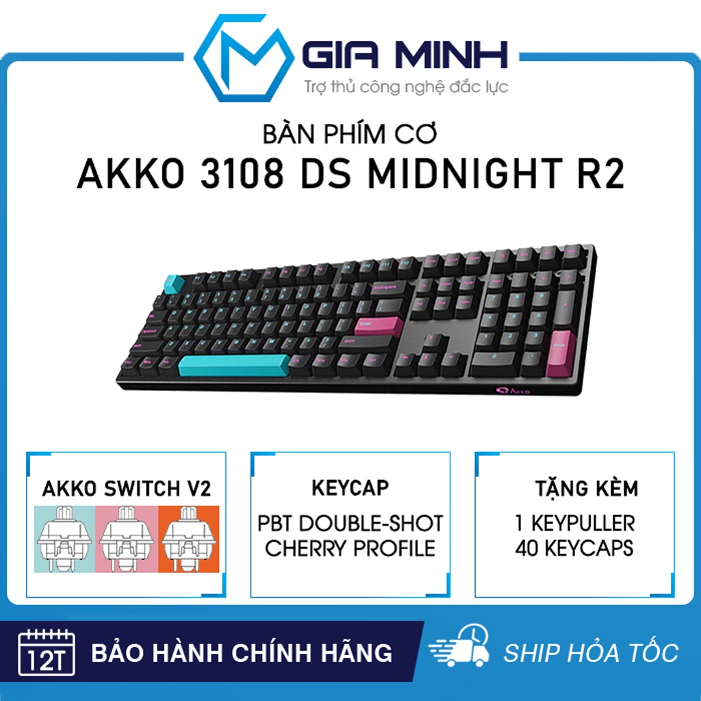 Bàn Phím Cơ AKKO 3108 DS MidNight R2 - AKKO Switch V2 - Hàng Chính Hãng - Bảo Hành 12 Tháng - Tặng Kèm 40 Keycaps