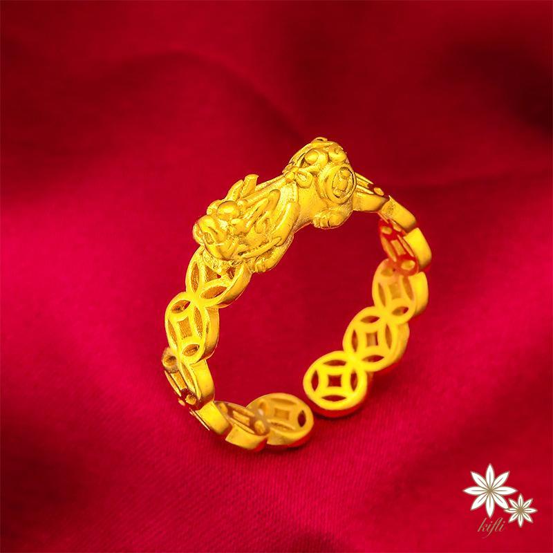 Nhẫn Hở Mạ Vàng Hình Đồng Xu Pixiu Lâu Trôi Trang Sức Cho Nữ