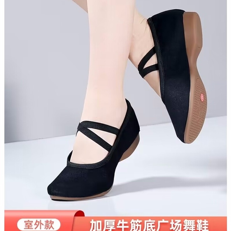 Giày Vải Canvas Đế Mềm 2cm Màu Đen Dành Cho Nữ Tập Nhảy