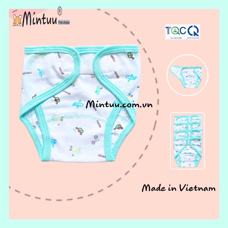 Combo 5 tã dán vải sơ sinh viền kansai in bông thương hiệu Mintuu, chất liệu 100% Cotton in hoạ tiết xinh xắn